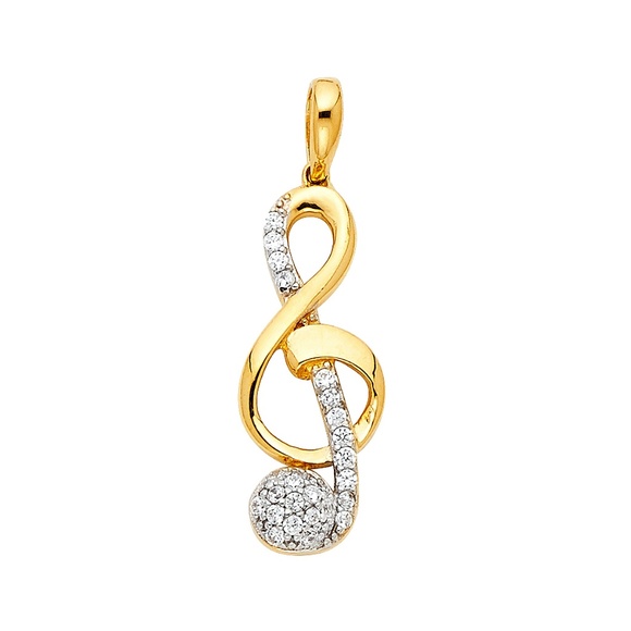 14K Yellow GoldCZ The Treble Clef Pendant